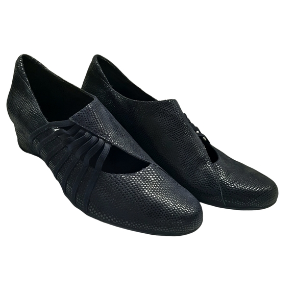 VANELI SPORT Chineka Reptile Embossed Leather Wedge Slip-ons Sz 9 Black - Picture 5 of 10